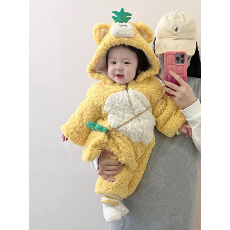 婴儿冬季衣服超萌加厚连体衣宝宝冬装夹棉保暖外出服洋气