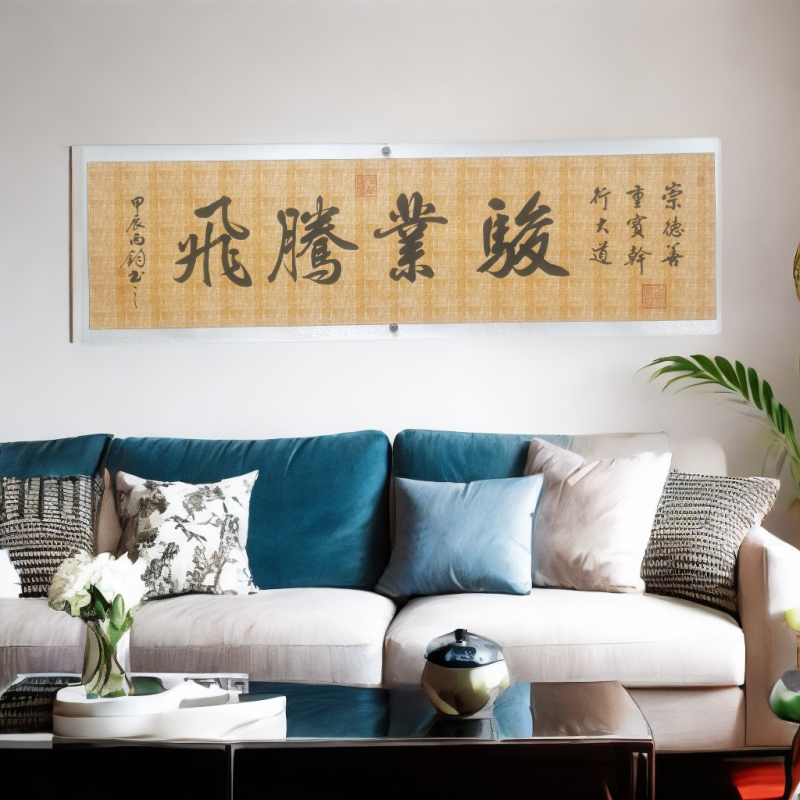 赵丙钧书法《骏业腾飞》六尺对开麻纹轴