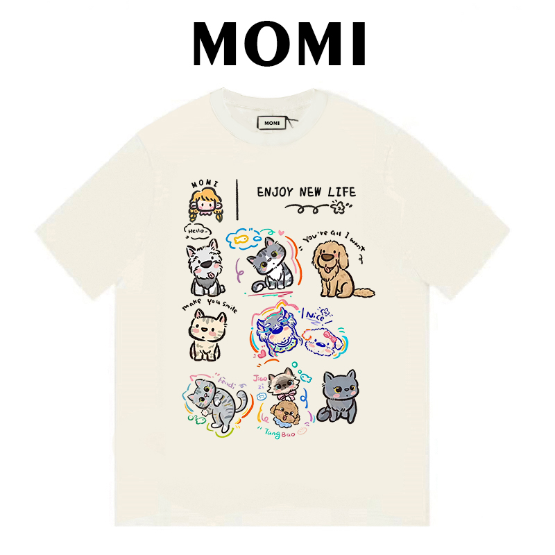 【动漫猫狗】MOMI新款纯棉短袖女宽松圆领可爱风休闲百搭T恤