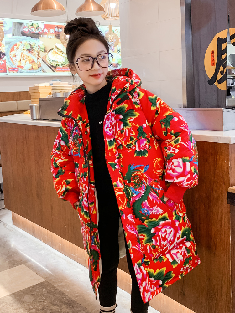 中国风东北大花棉袄女童冬装新款儿童棉服外套加厚保暖民族风棉衣
