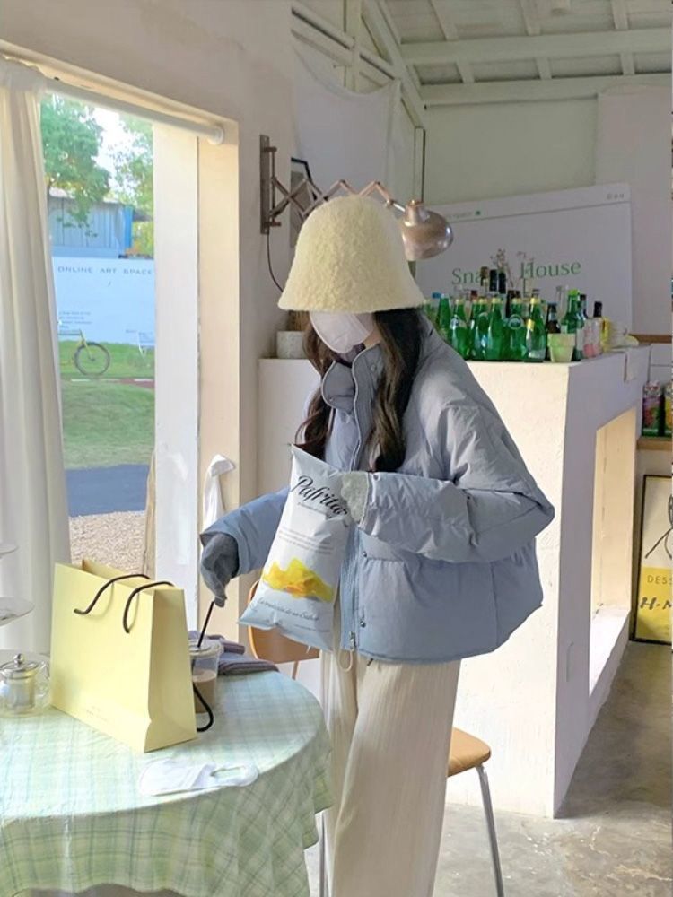 高端羽绒服蓝色短款羽绒服女小个子2024冬季新韩版加厚宽松白鸭