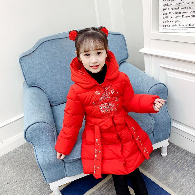 儿童唐装冬装女童汉服棉服新年服喜庆中国风宝宝加厚拜年服棉衣潮