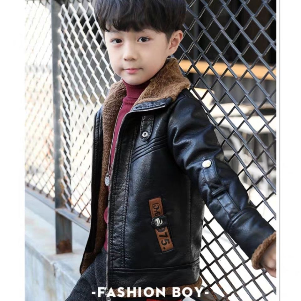 童装男童皮衣外套2021新款秋冬儿童加绒加厚皮夹克中大童男孩小童
