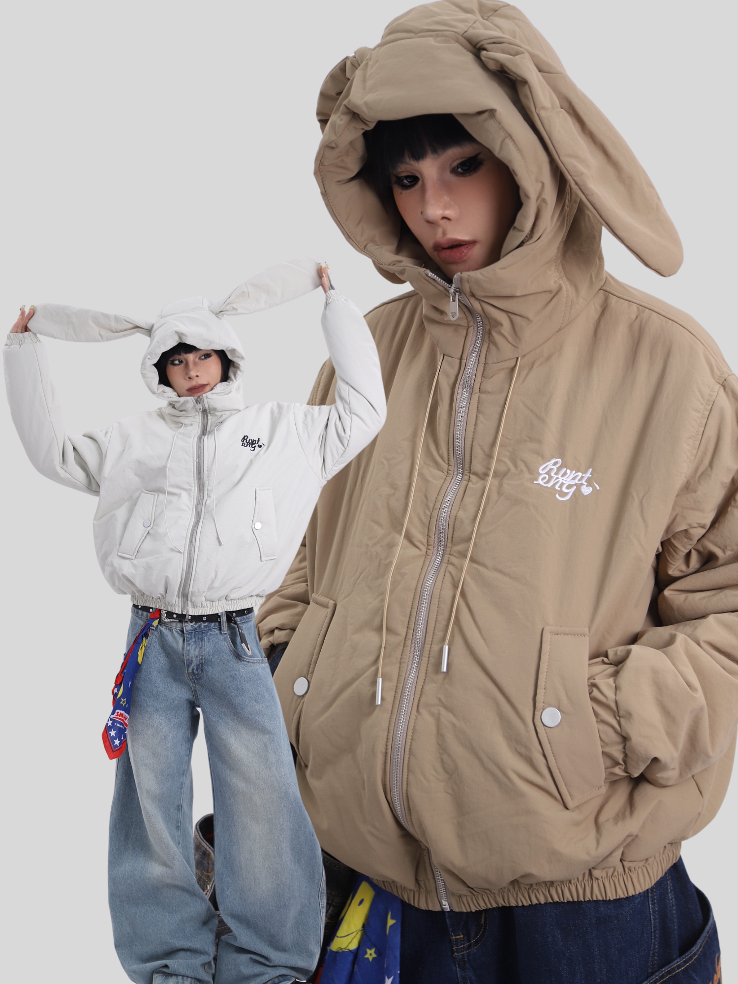 happyes”纸皮兔子“日系复古轻机能短棉服/加绒夹棉外套保暖防风