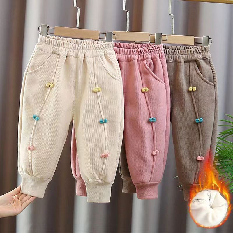 童装女童裤子秋冬外出小童女宝宝运动裤冬季加绒加厚女孩长裤冬