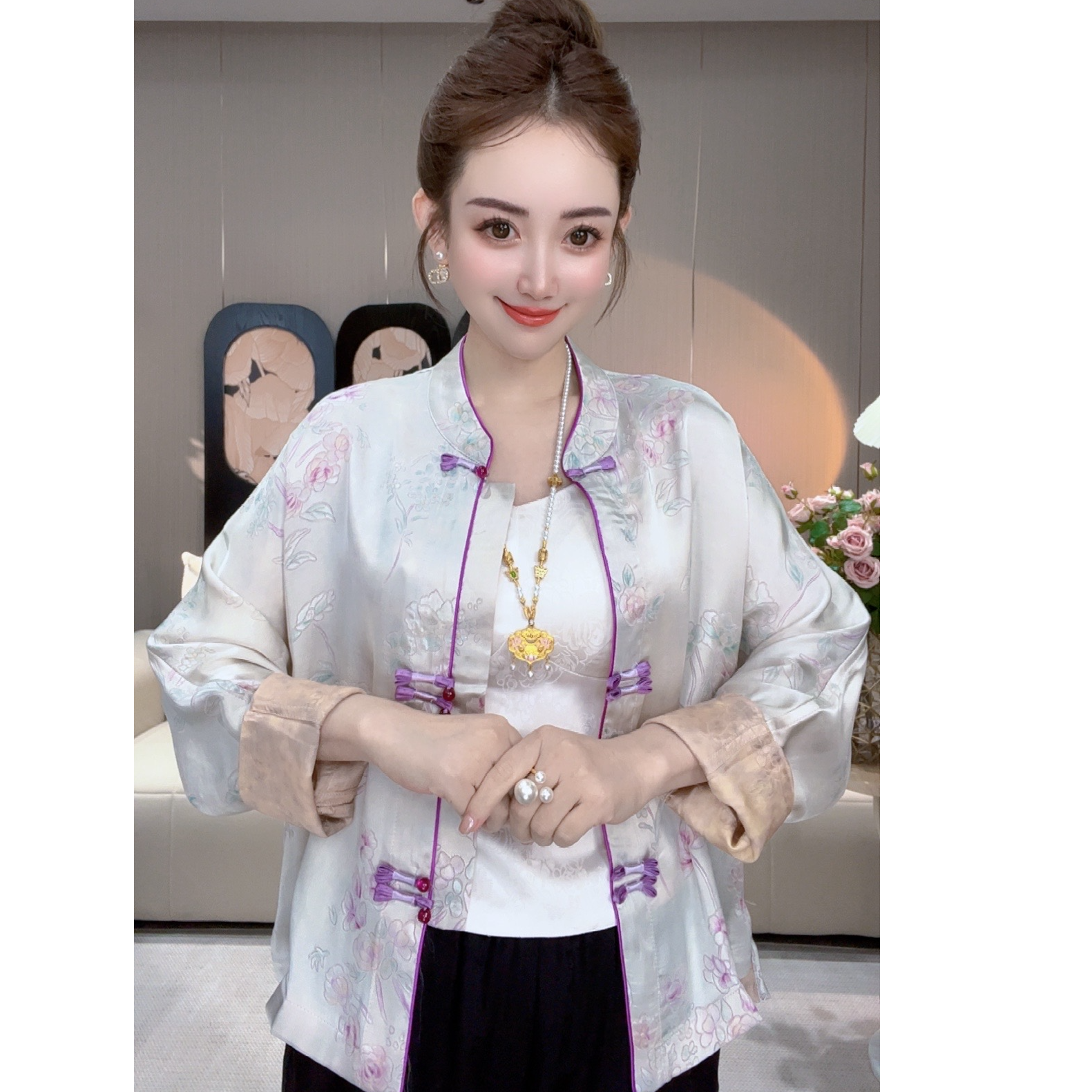 《紫胭》新款老料气质百搭上衣外套女