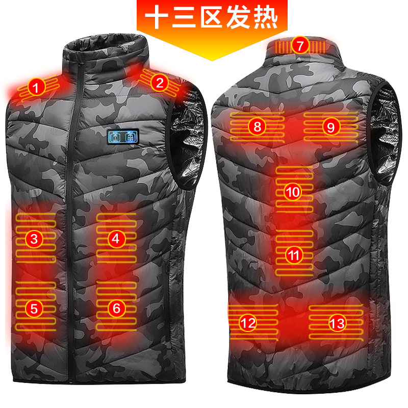 摩托车骑行加热马甲十三区发热冬季保暖USB充电迷彩摩托车骑行服
