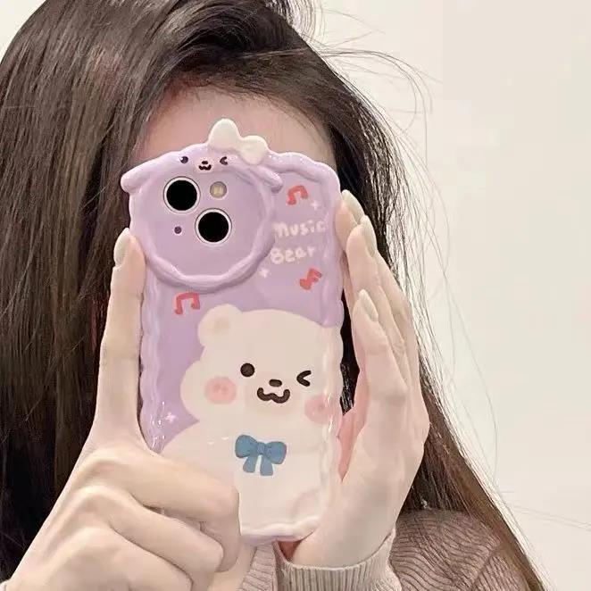 ins可爱镜头紫底小白熊软iPhone13/14苹果12promax全包11手机壳xr