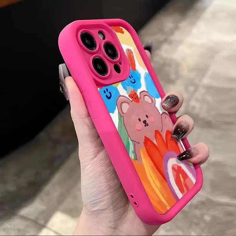涂鸦小熊适用15苹果14多巴胺手机壳iPhone13promax磨砂12/11全包7
