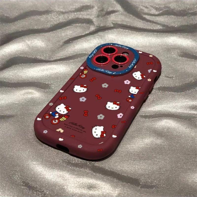 大头卡通猫酒红色适用于苹果15手机壳iphone13/14promax防摔12/11