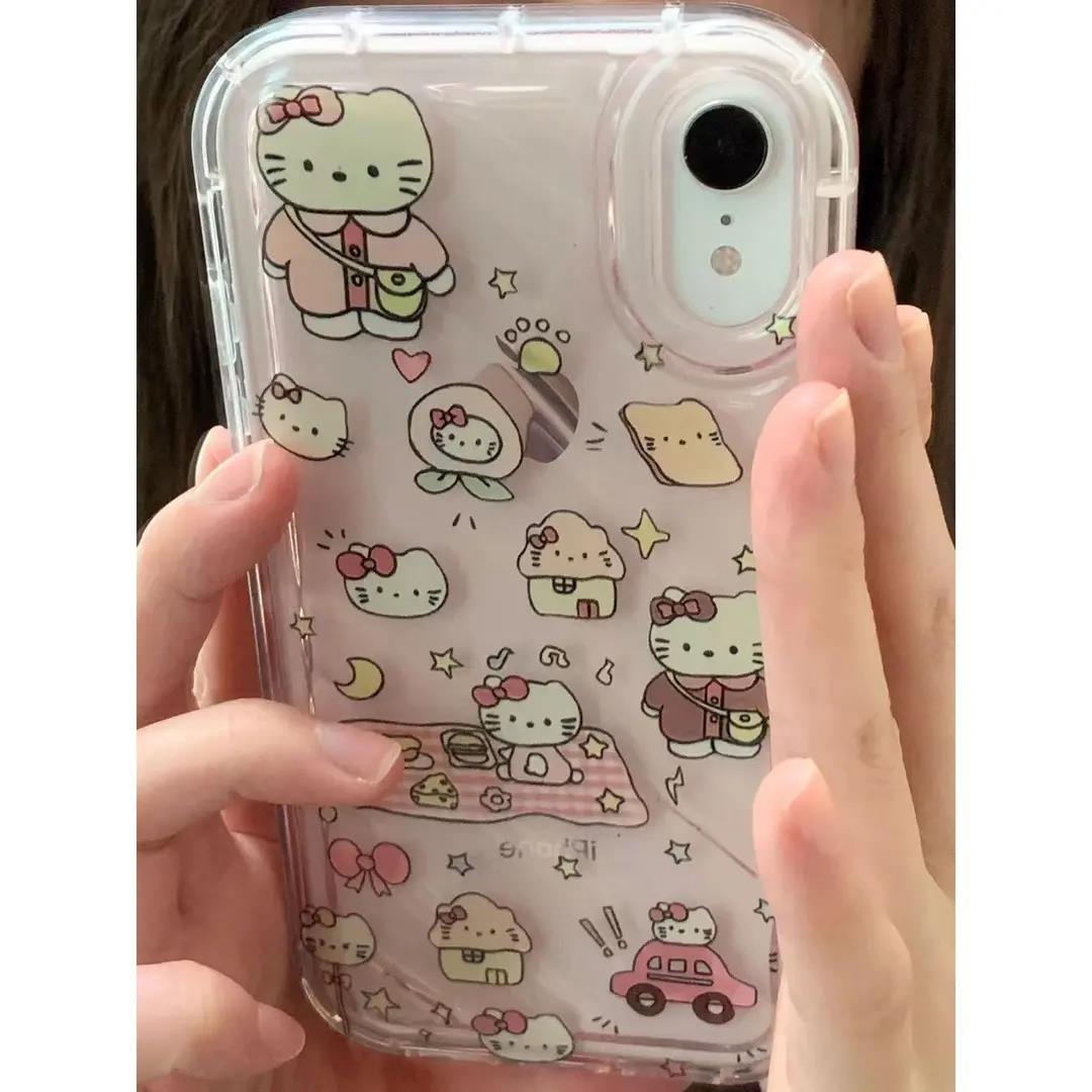 气囊粉色KT猫苹果x手机壳iPhoneXR全包xsmax透明xs保护套13软少女