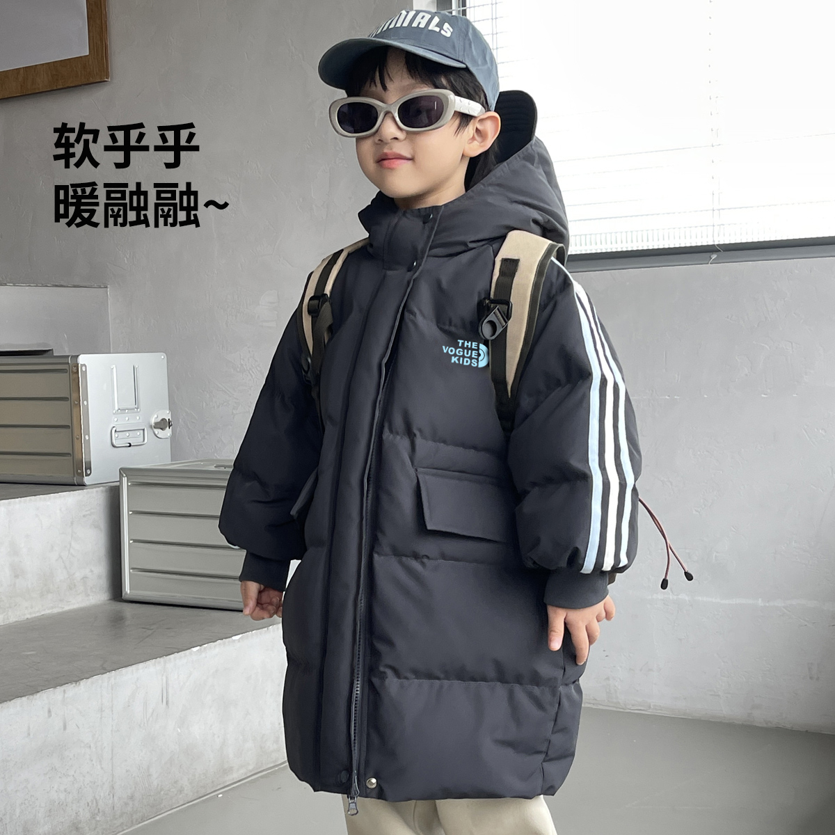 B7C074233MZ20 羽绒服男女童中长款连帽冬季加厚90绒