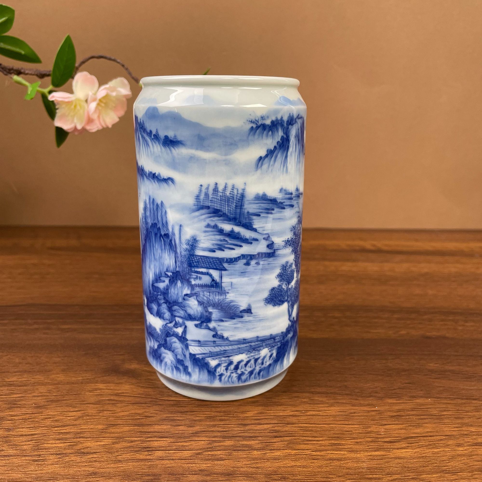 【九茗柴窑】精工山水易拉罐大可乐杯 手工手绘 景德镇茶具