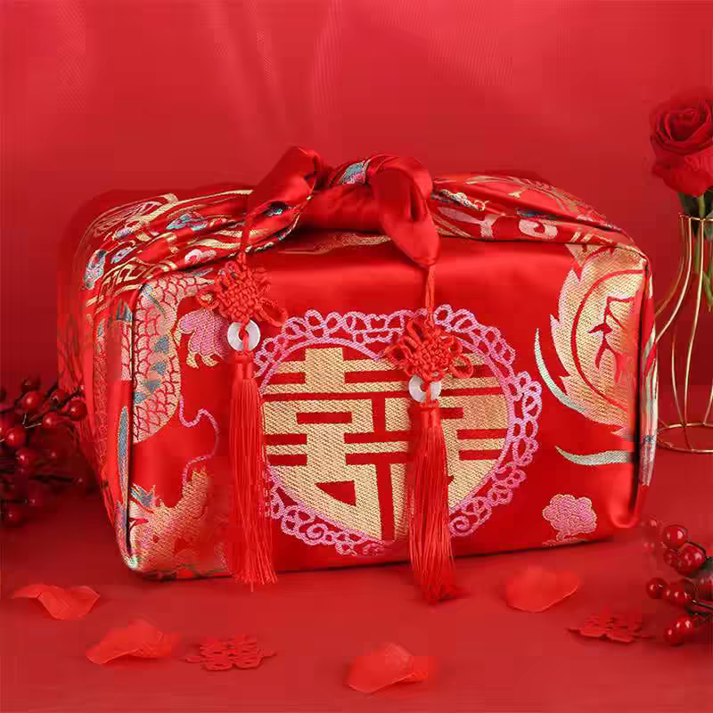 结婚喜庆刺绣包袱皮红色婚嫁包喜盆包裹布新娘陪嫁用品全套娘家