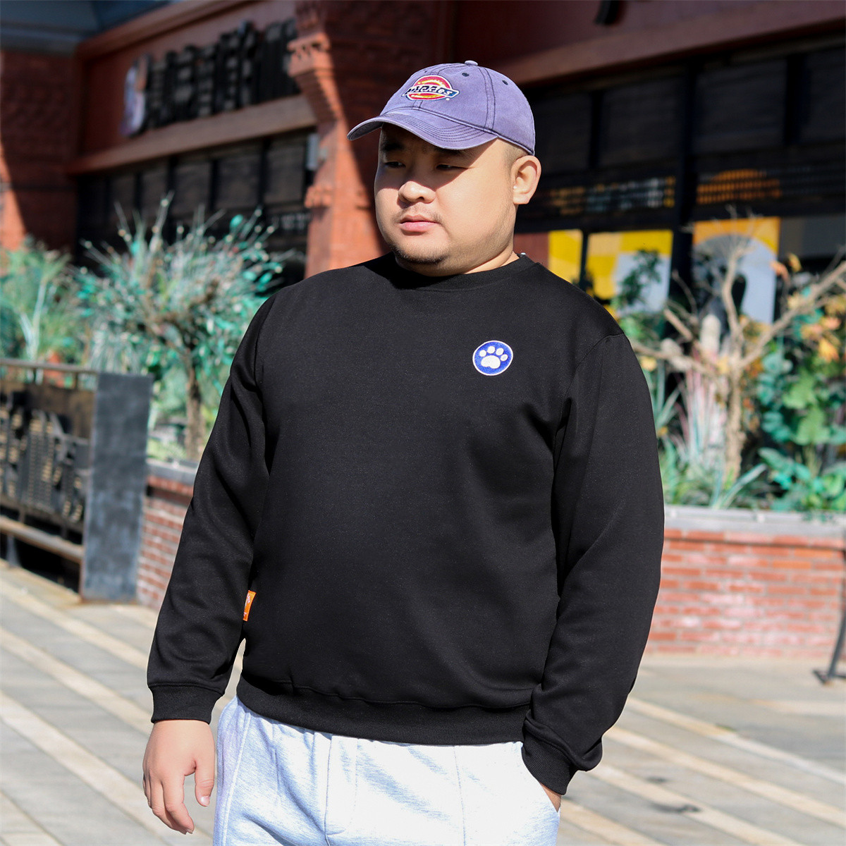 TRCE/原创系列 纯色大码百搭男秋冬小熊爪刺绣圆领休闲套头卫衣