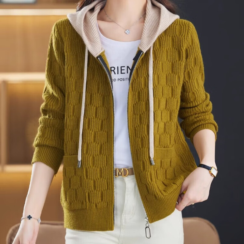 2024秋冬新款开衫毛衣女针织衫时尚拉链上衣外搭洋气连帽外