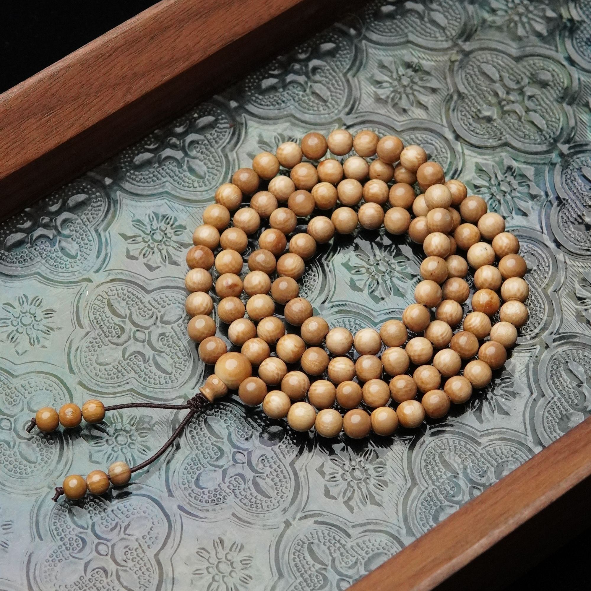 天然猛犸牙咖料满牙纹6mm圆珠108颗念珠手串