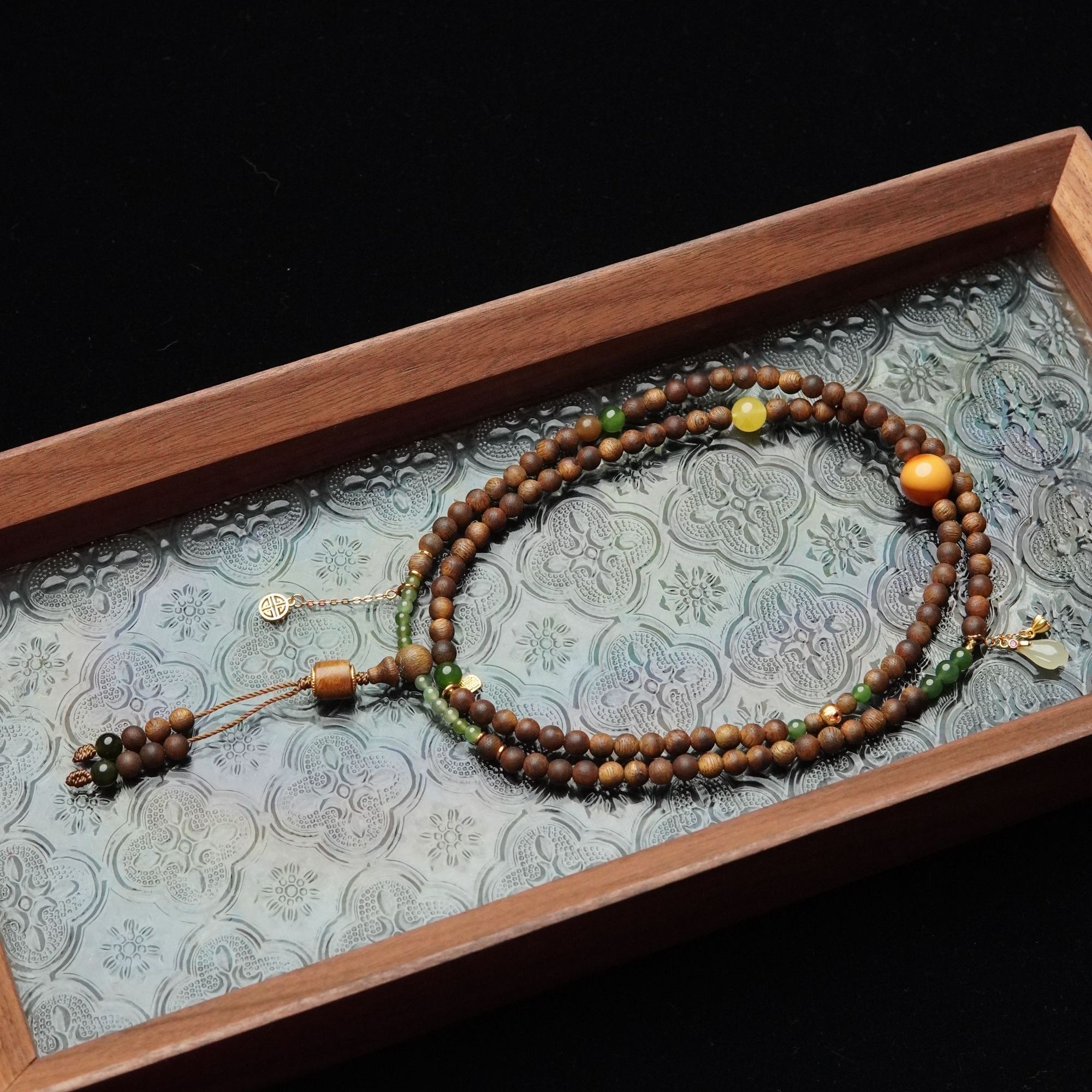 沉香秘密 天然文莱沉香5mm圆珠缅黄11mm项链