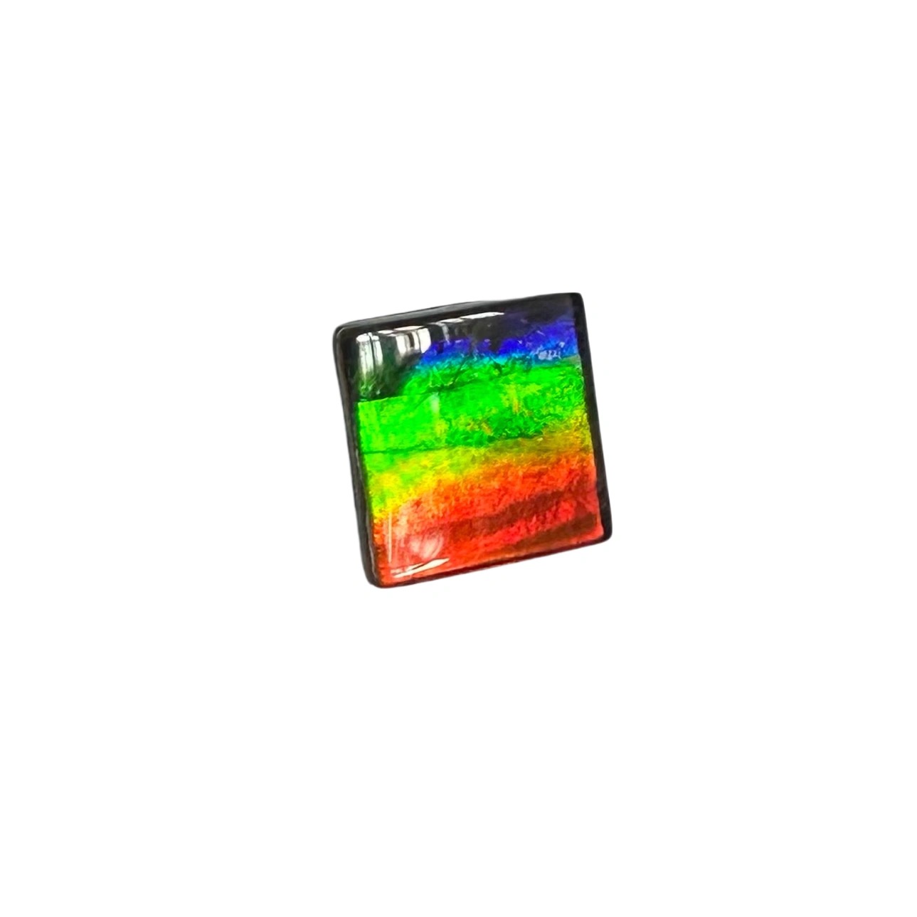 非金属仿水晶戒指 天然加拿大斑彩石七彩水晶面覆膜方形吊坠戒面