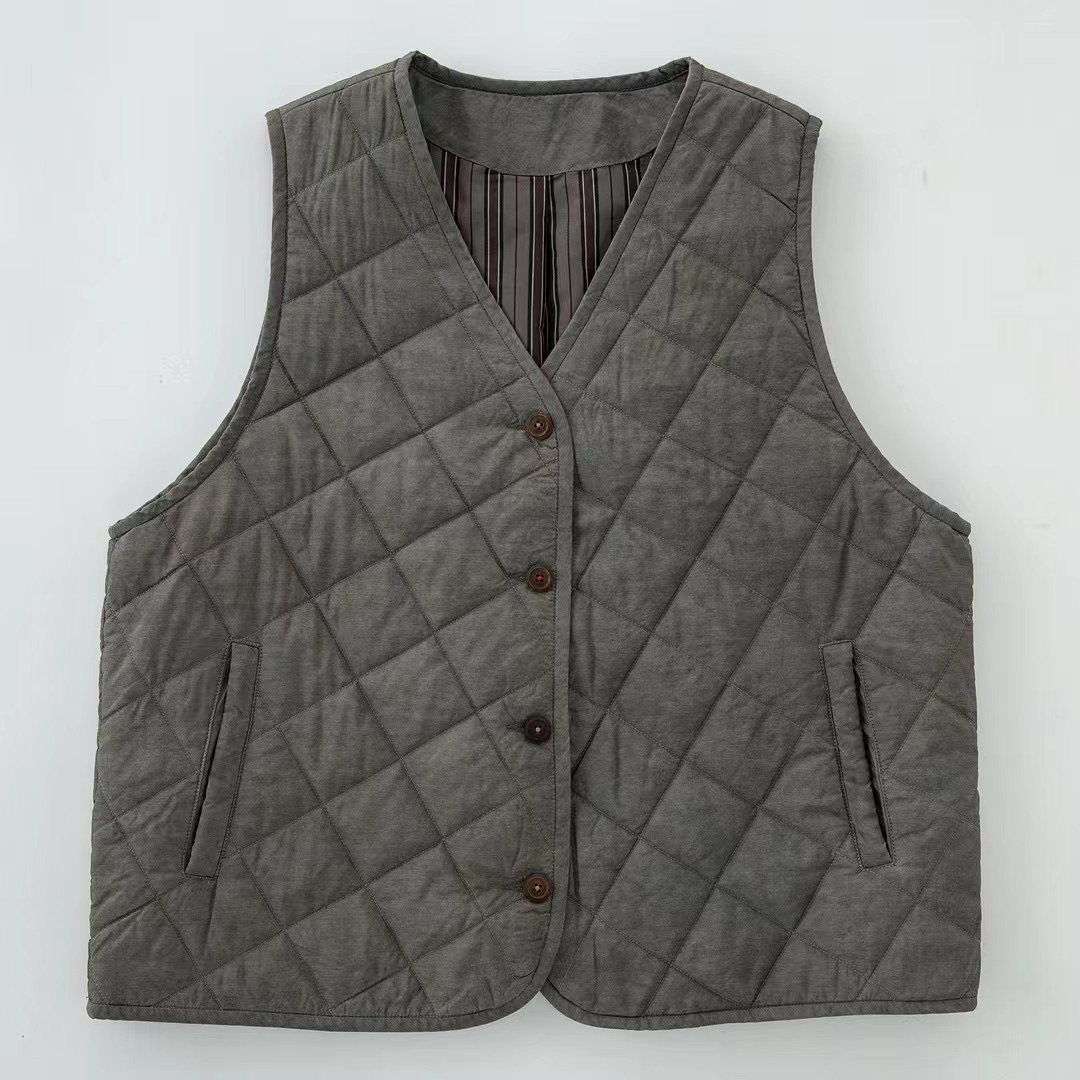 布衣家小铺子推荐～原创垒土菱形格棉马甲MJ103