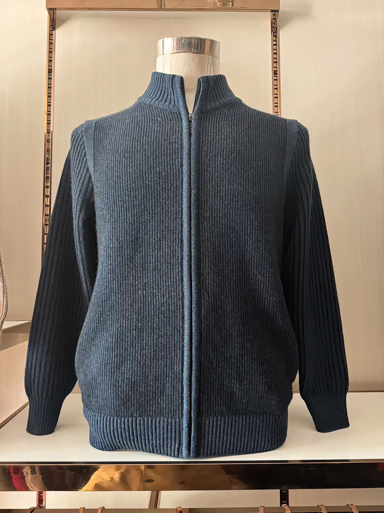 半高领竖条加厚男开衫秋冬加厚保暖时尚百搭羊绒针织二色可选