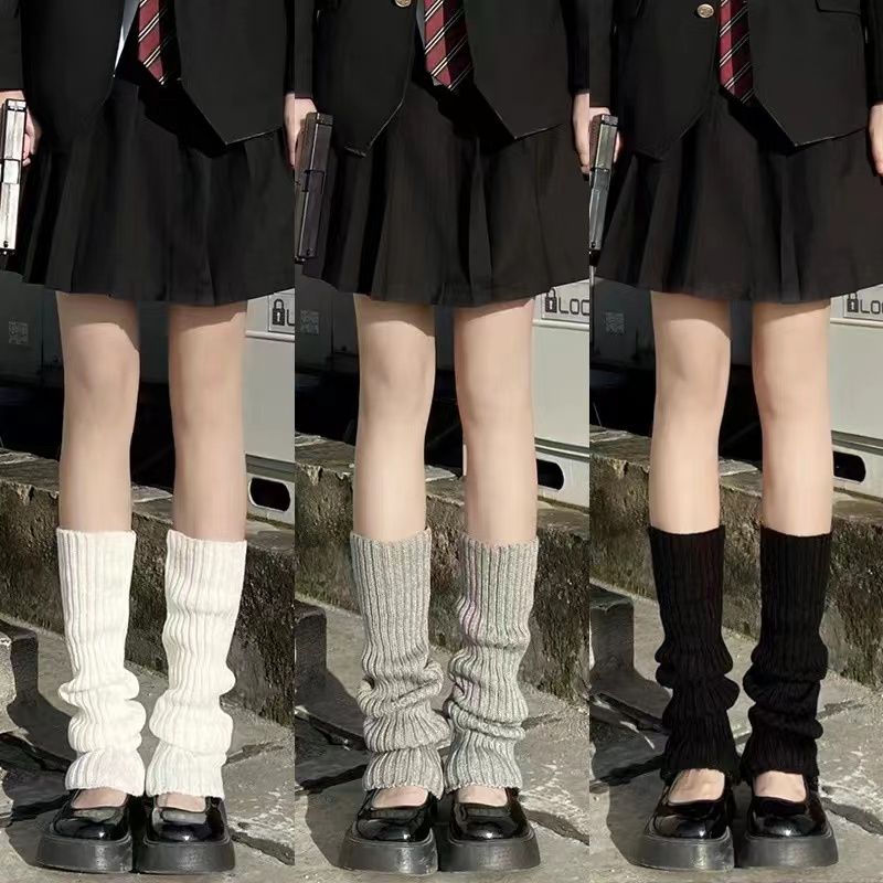 灰色堆堆袜宽松袜套原宿风腿套复古jk毛线辣妹百搭中筒袜韩版秋冬