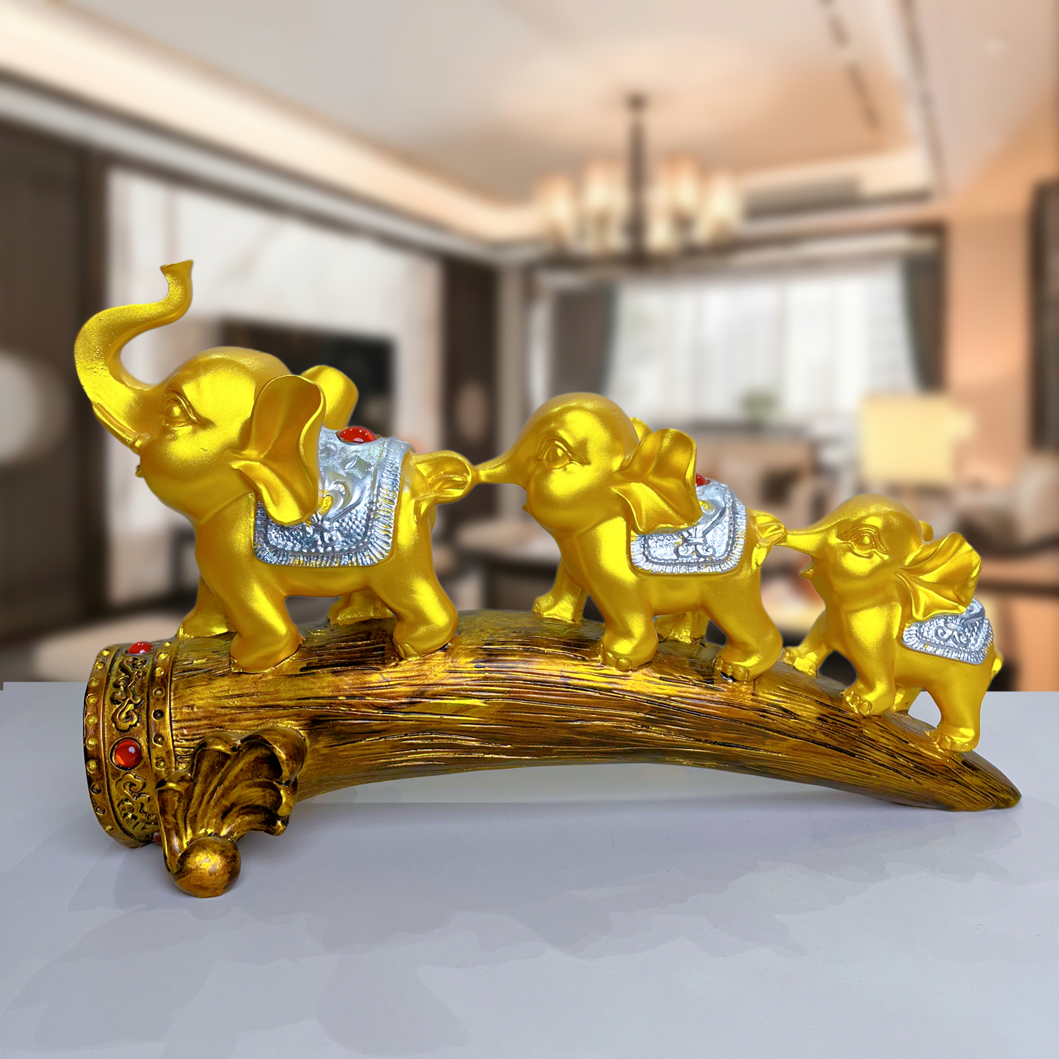 客厅电视柜酒柜玄关装饰品高档三连象创意摆件乔迁新居轻奢礼物