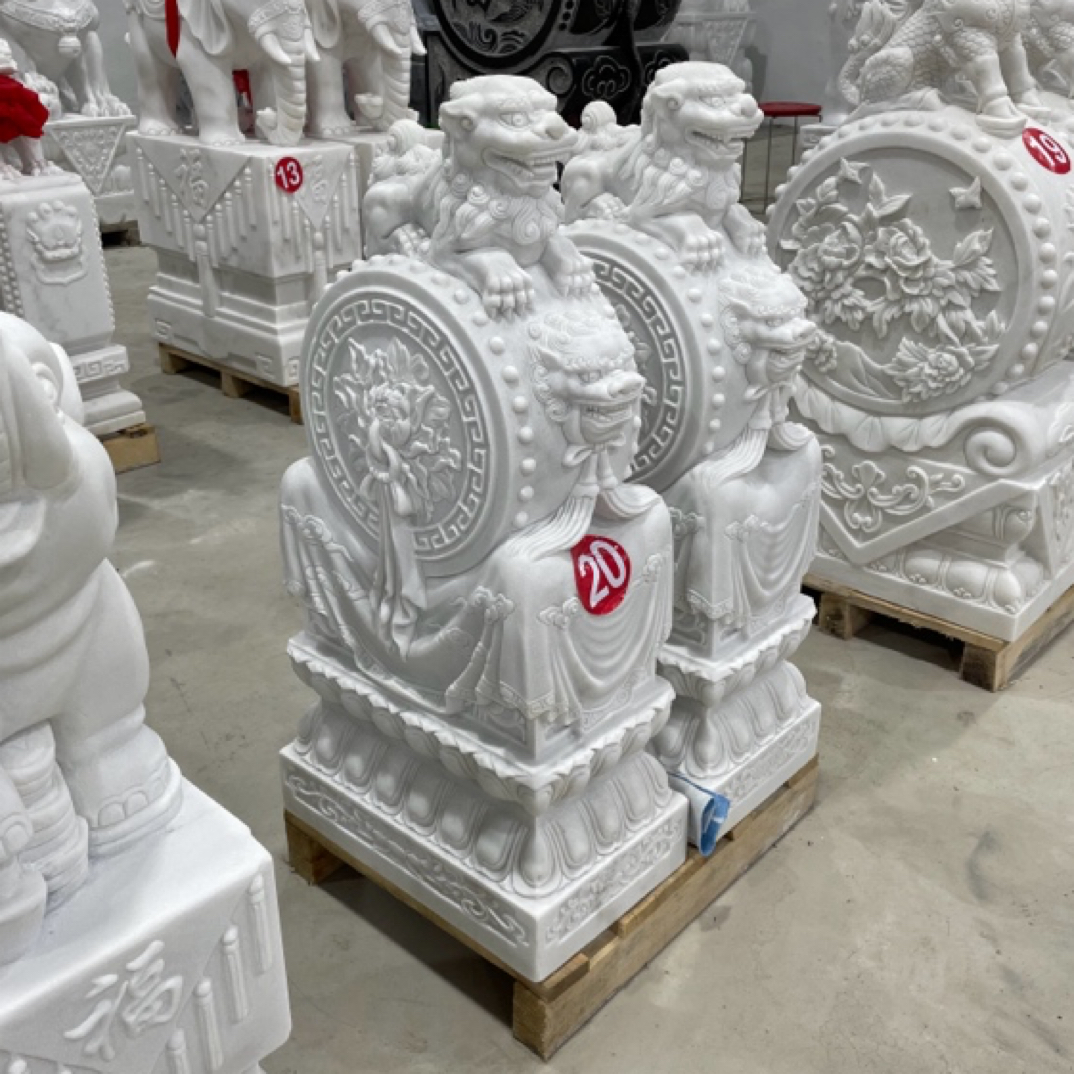 汉白玉狮子门墩抱鼓石一对直播间专拍大小尺寸可选定金米链接