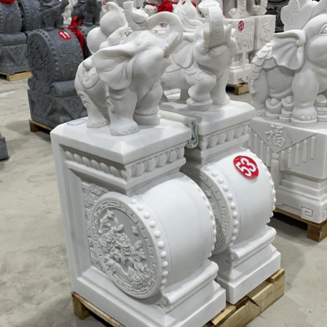 汉白玉方包圆小象抱鼓石一对直播间专拍大小尺寸可选定金米链接