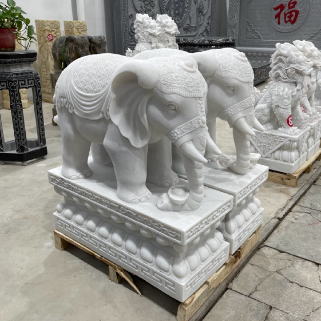 汉白玉泰式富贵象一对直播间专拍大小尺寸可选定金米链接