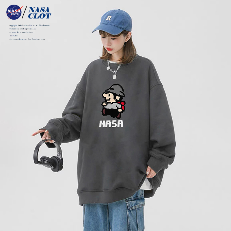 NASA新款卡通印花潮牌男士运动长袖秋冬百搭情侣日常圆领卫衣宽松