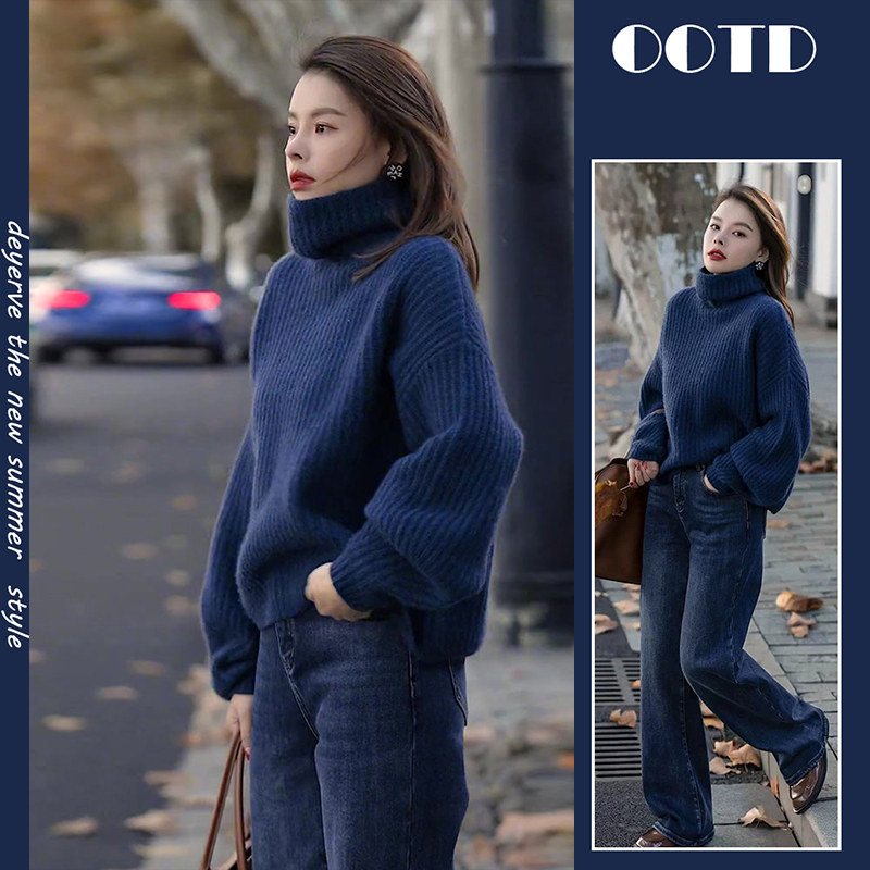 2023新款爆款氛围感小众宽松软糯厚实温柔韩系慵懒风高领毛衣冬季