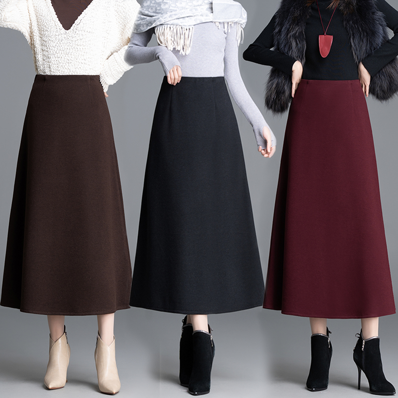 显瘦醋酸羊绒毛呢半身裙女秋冬新款今年流行爆款中长裙百搭A字裙