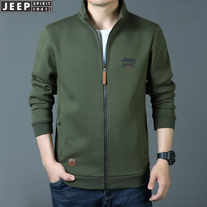 JEEP SPIRIT开衫卫衣男秋冬新款加绒外套宽松商务休闲男装上衣