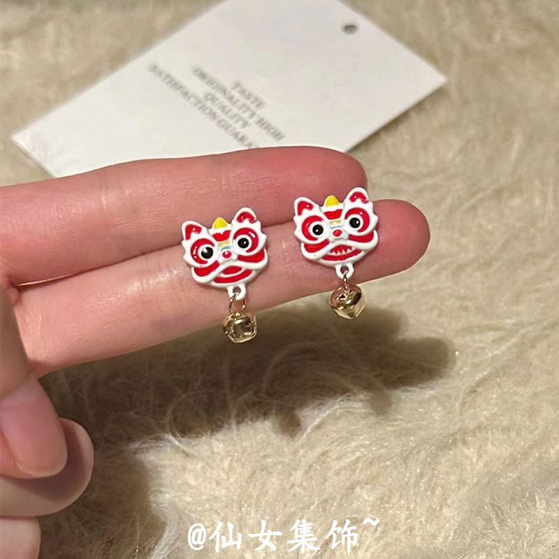 「国风年兽」小众设计感红色新年春节过年耳环耳饰狮子耳钉耳夹