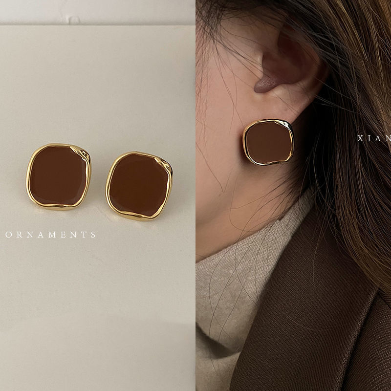复古不规则方形耳环2023年新款潮耳钉小众设计感高级秋冬百搭
