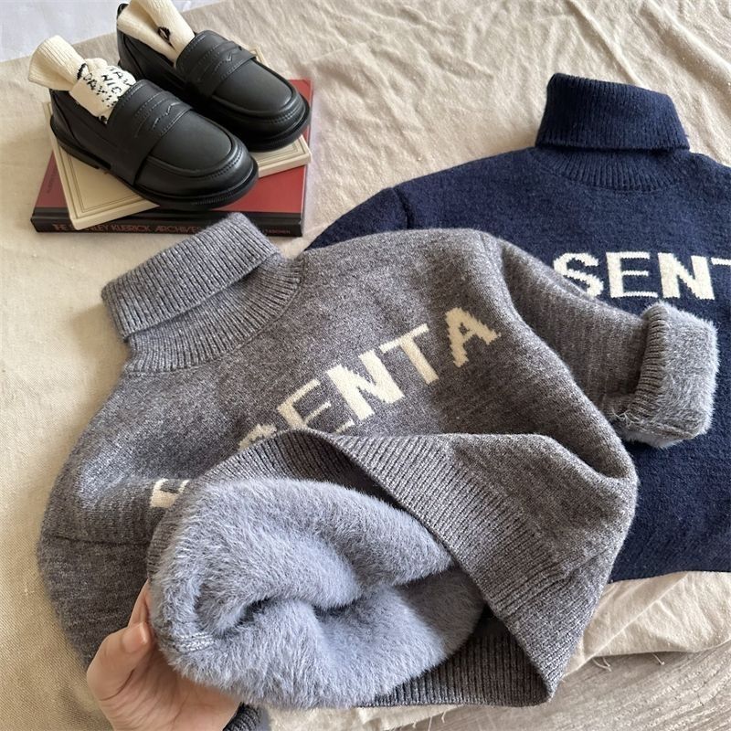 儿童毛衣一体绒超加厚款高档洋气高领打底衫男孩加绒爆款通用