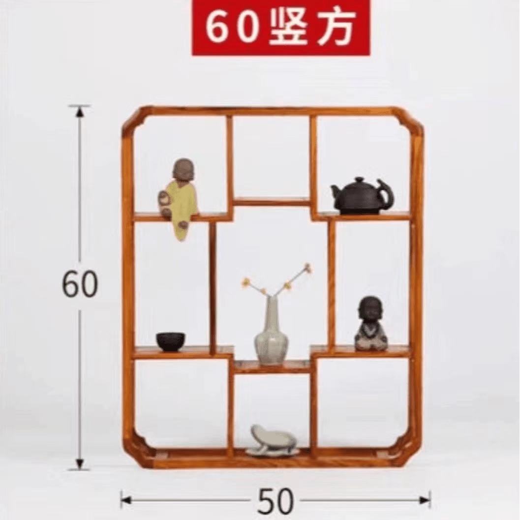  053实木挂墙小博古架中式壁挂多宝阁挂墙展示架茶具收纳架
