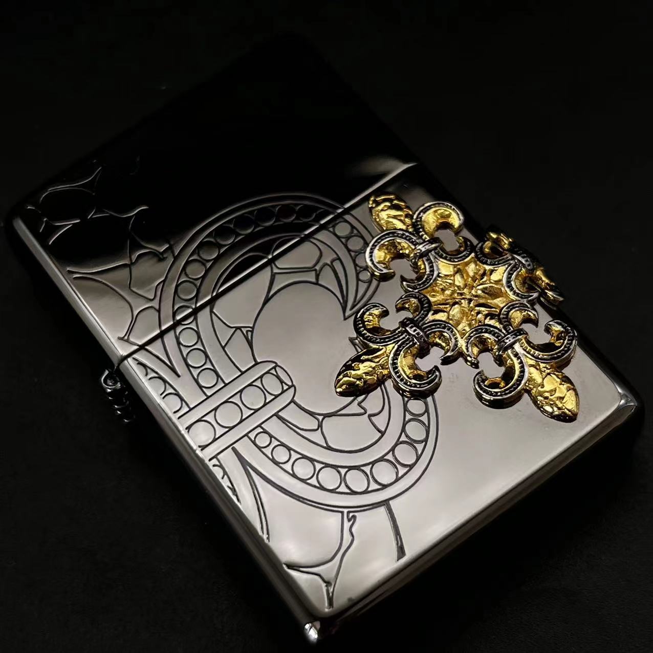 韩版原版 1937 黑冰贴章金十字架 ZBT-1-41a  打火机