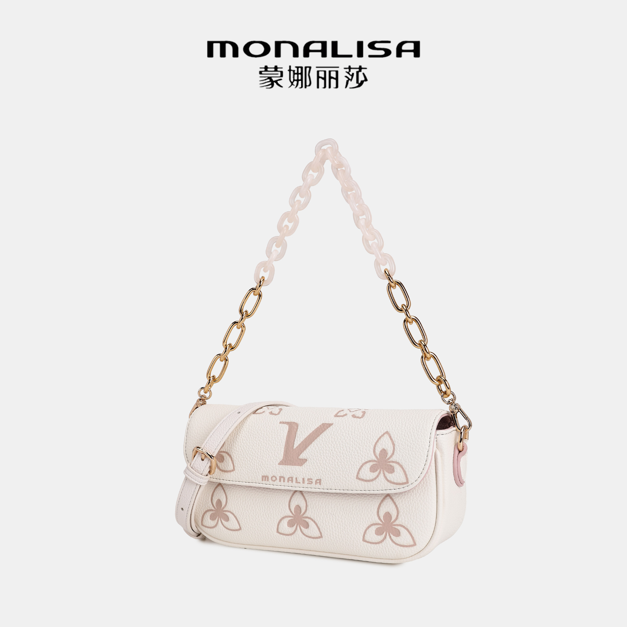 MONALISA牛皮百搭压花渲染女士斜挎包24081