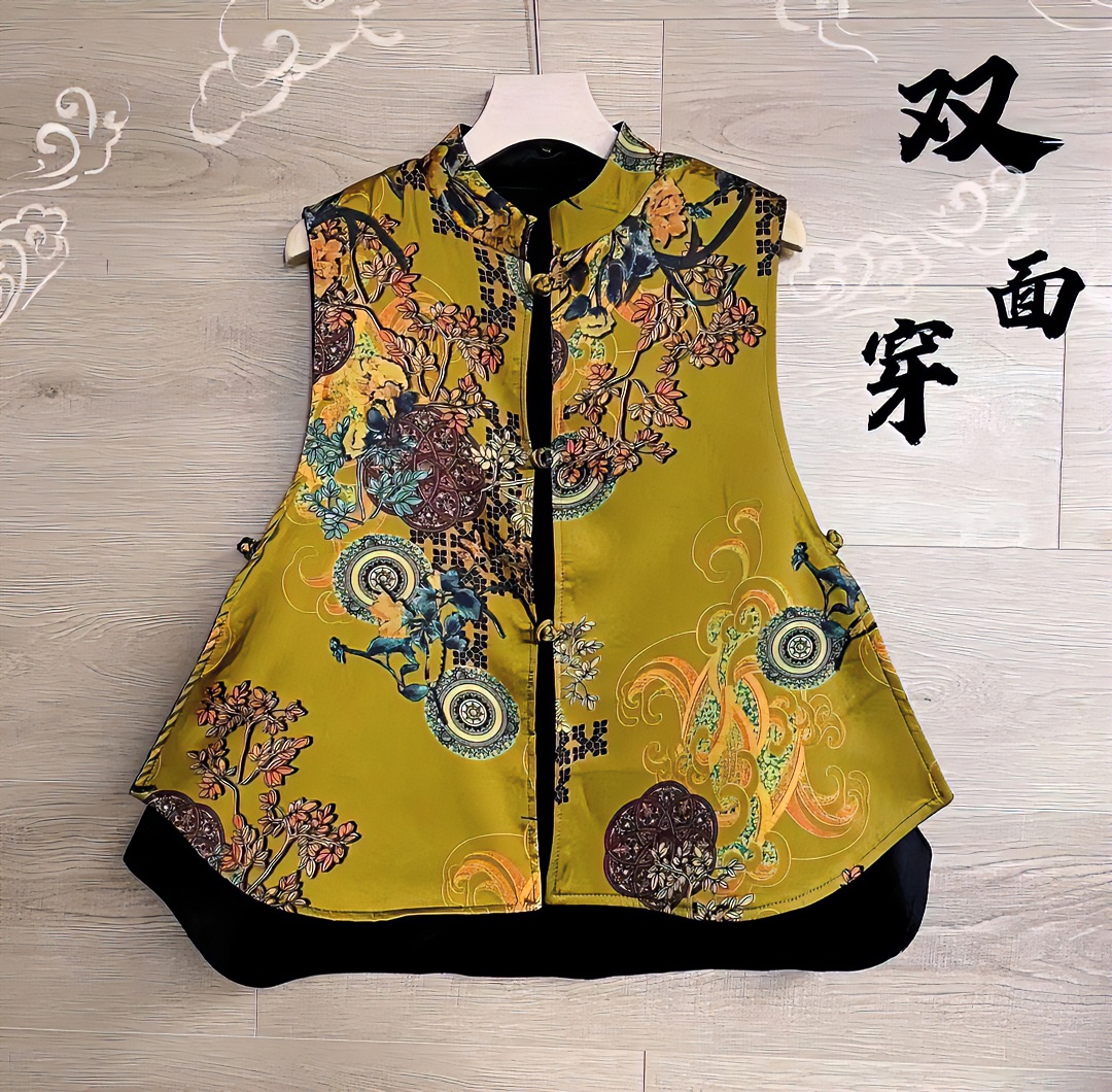 【春英专属】新中式中国风马甲两面穿复古民族风盘扣领提花无袖外披