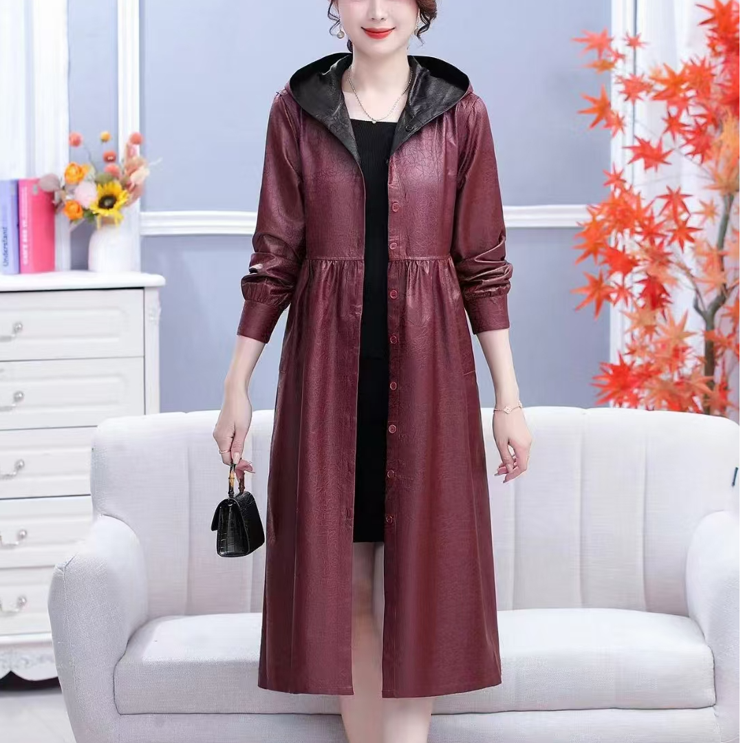 【春英专属】国风双面双穿风衣时尚气质大码中长款秋季女士连帽外套