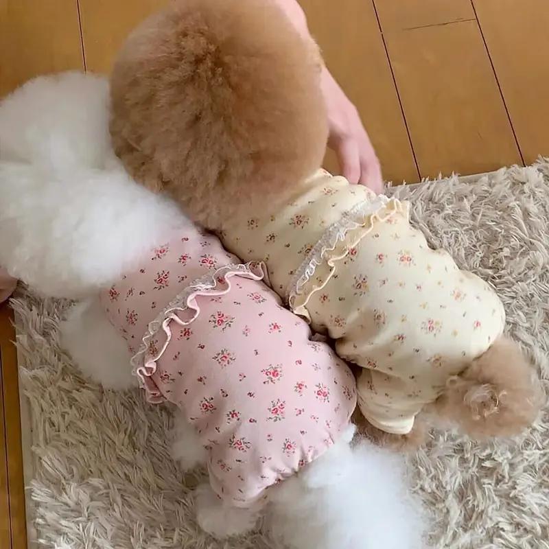 宠物小碎花四脚衣泰迪比熊家居服贵宾博美雪纳瑞小型犬狗狗衣服