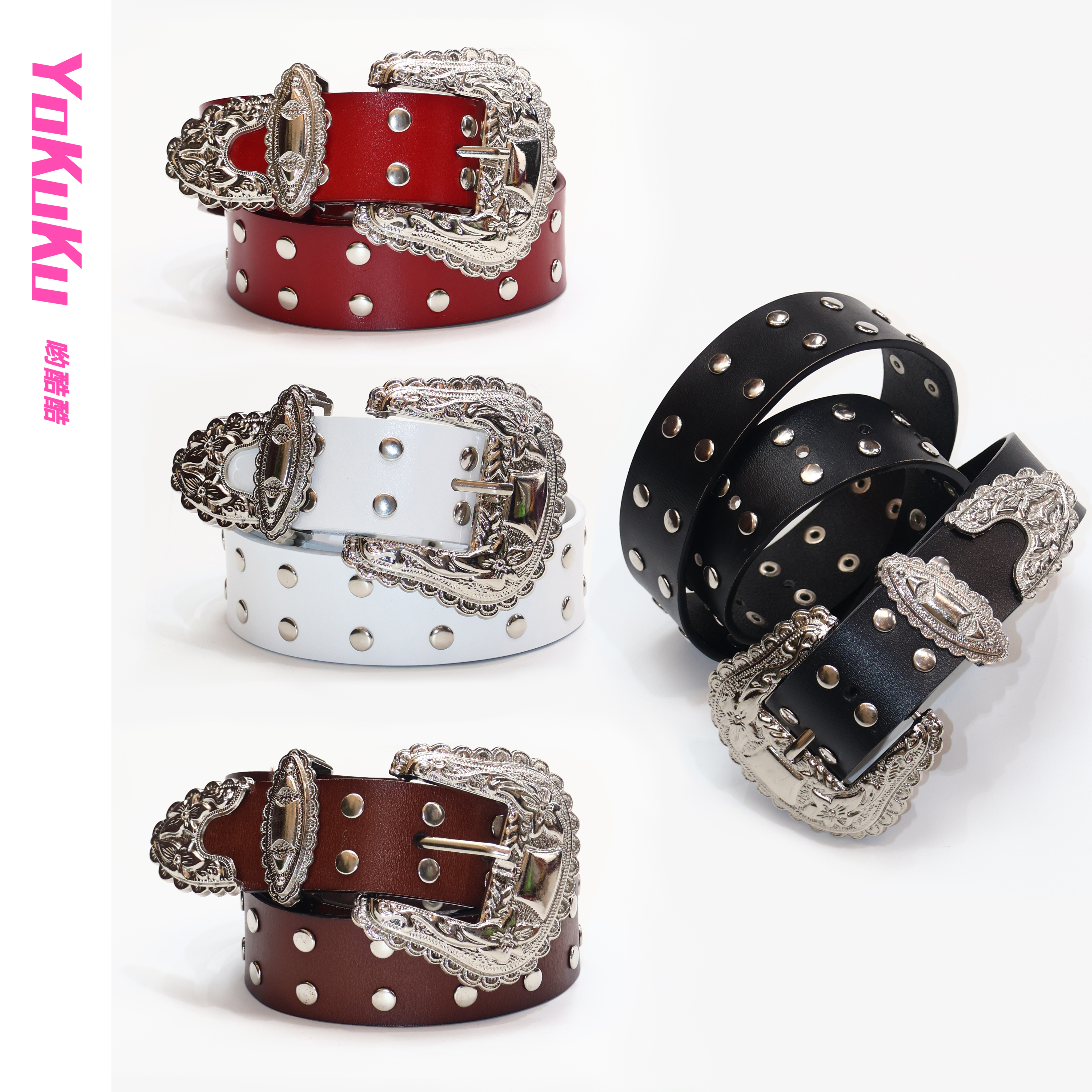 哟酷酷小众ins简约个性复古时尚百搭装饰铆钉72钉腰带