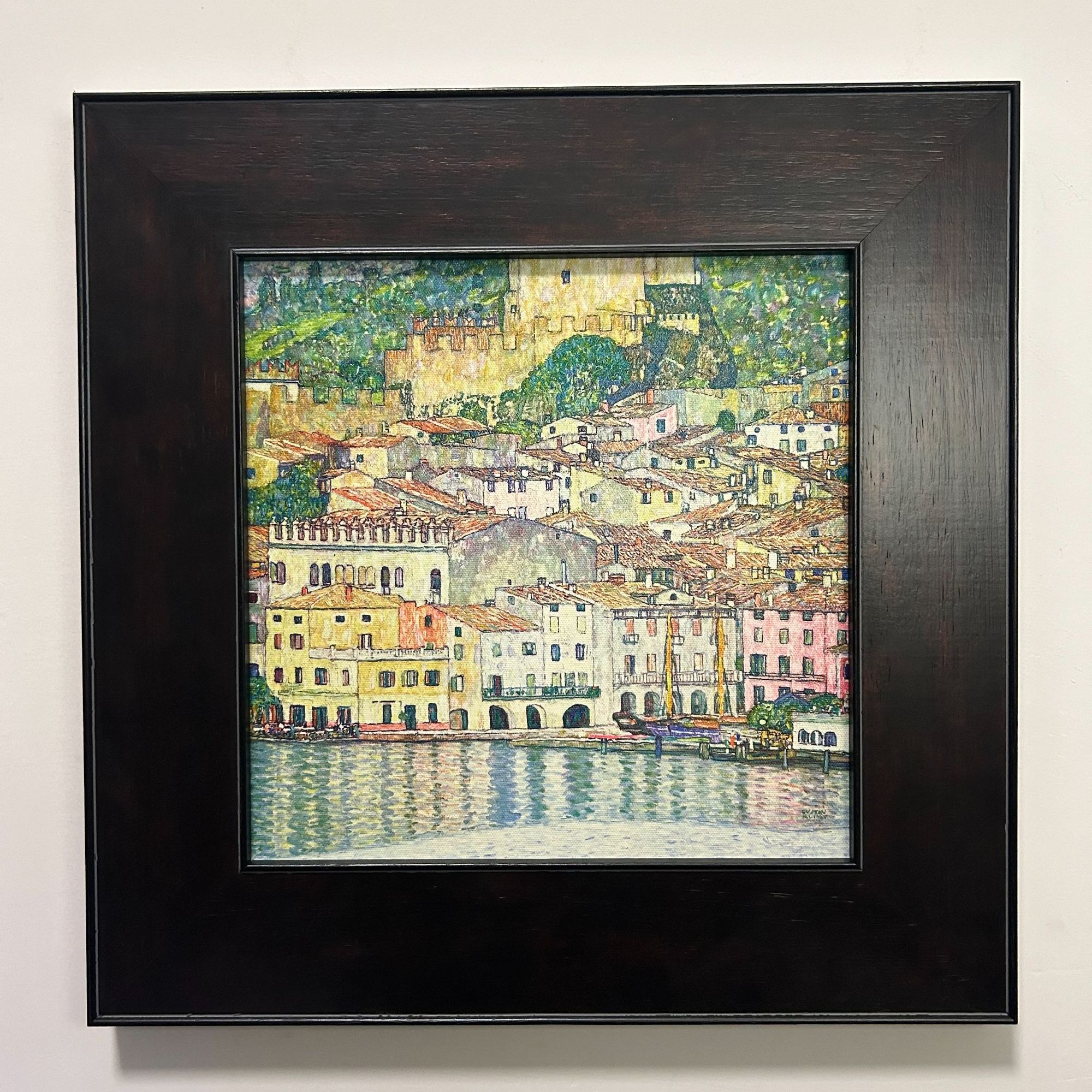 《加尔达湖上的马尔切西内》—克里姆特现代客厅手工肌理实木装饰画