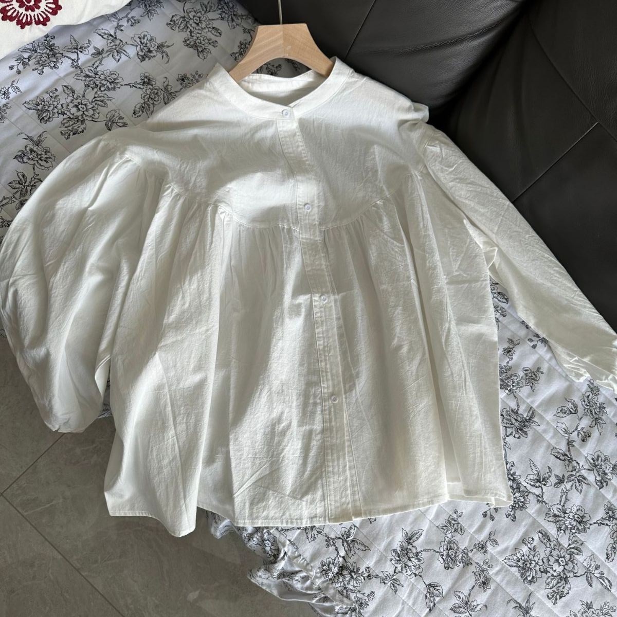 韩范东大门拼接压皱衬衫女翻领小清新显瘦小众打底上衣宽松白衬衣