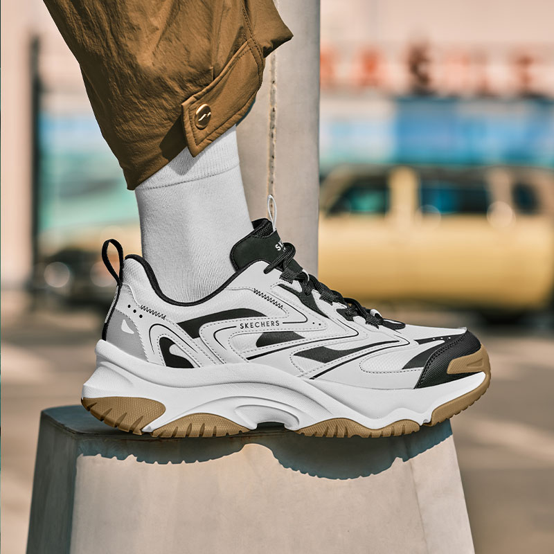 Skechers斯凯奇男士复古老爹鞋2024春季新款厚底增高机甲鞋183196