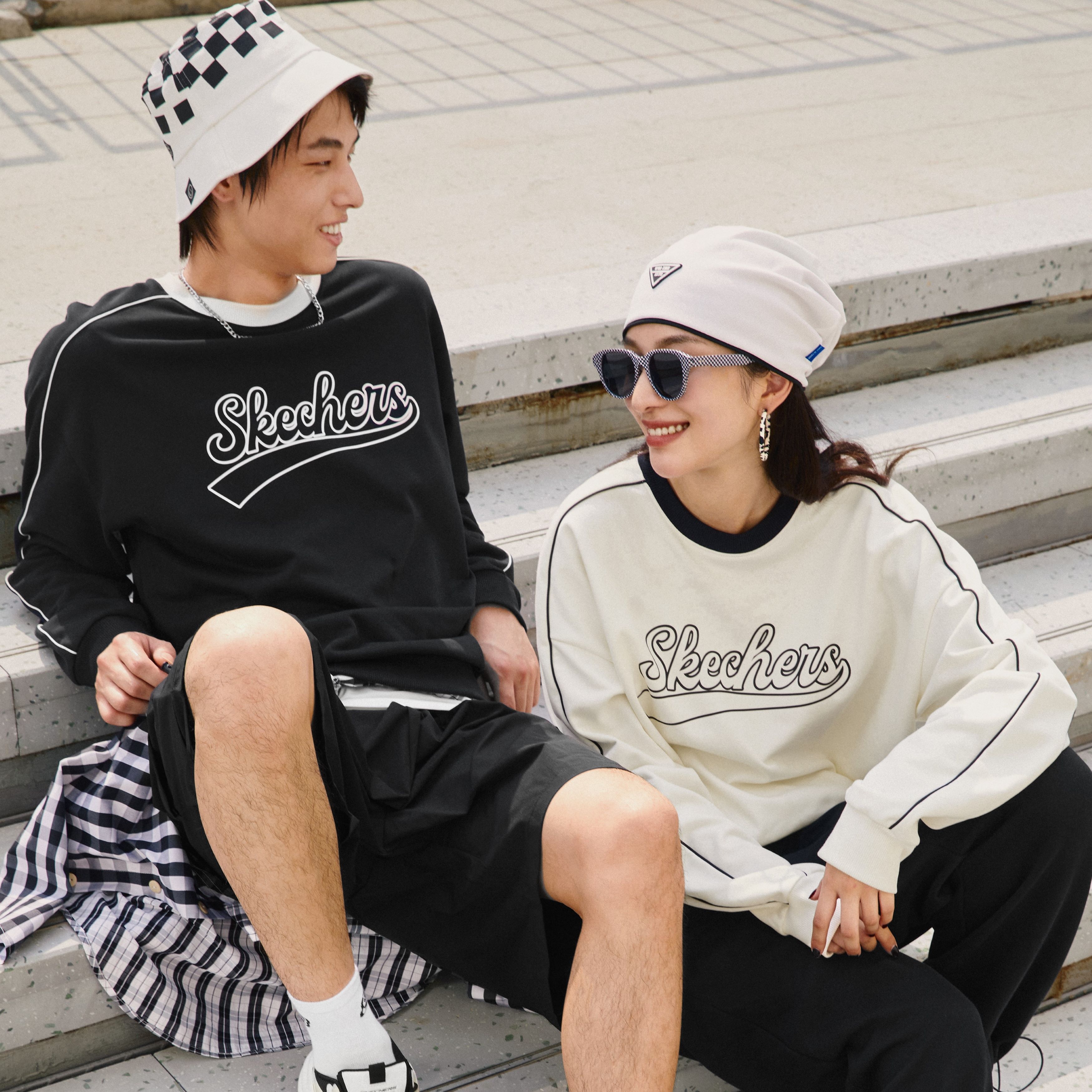 Skechers斯凯奇2023秋季新品情侣款套头卫衣圆领落肩长袖L323U080