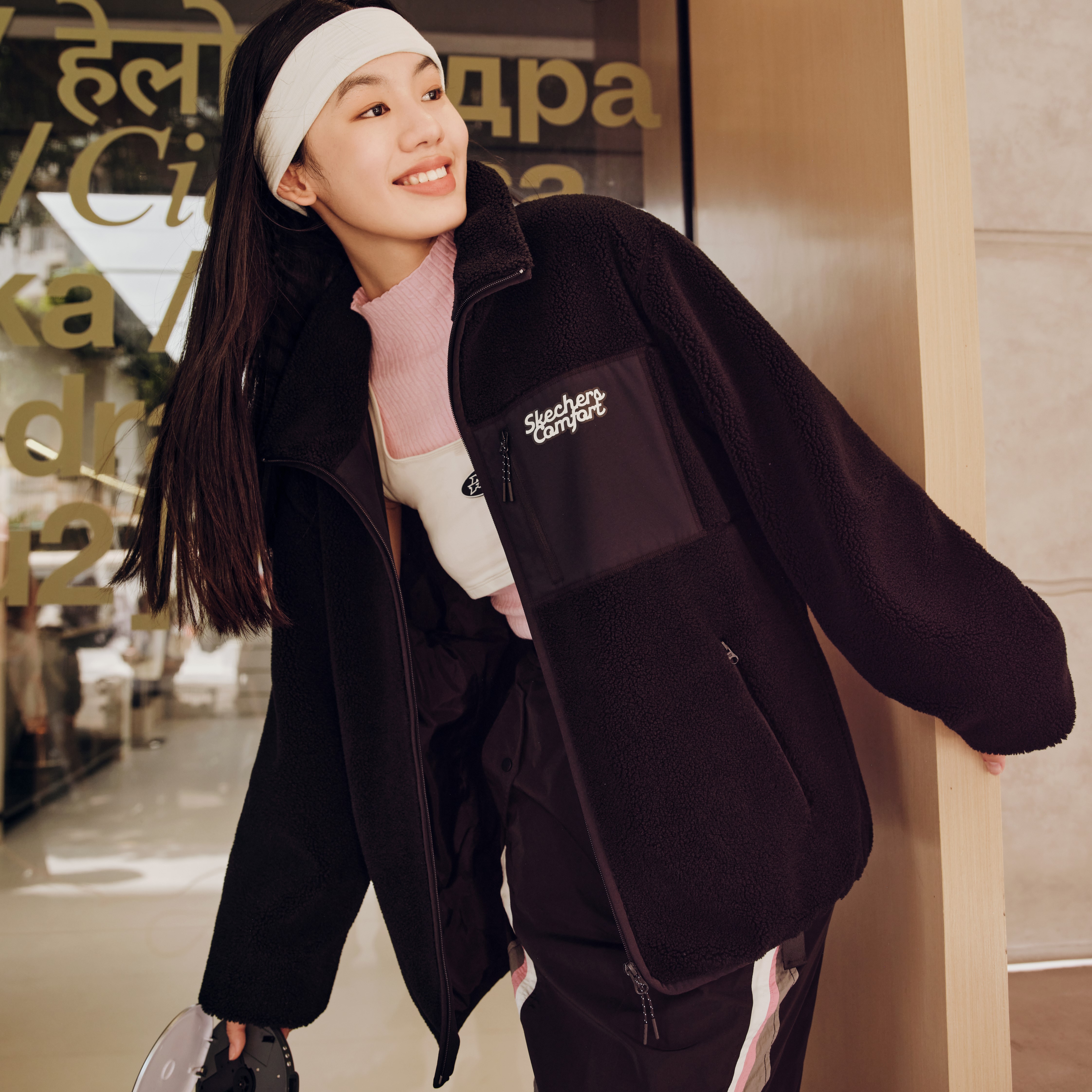 Skechers斯凯奇男女羊羔绒卫衣外套秋冬新款保暖立领上衣L423U076