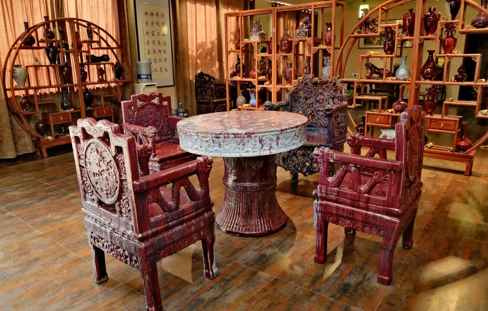 【瓷辉钧窑】刘瓷辉大师作品钧瓷太师椅一套